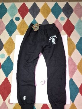 Bape Black Kids Sweatpants with White Logo